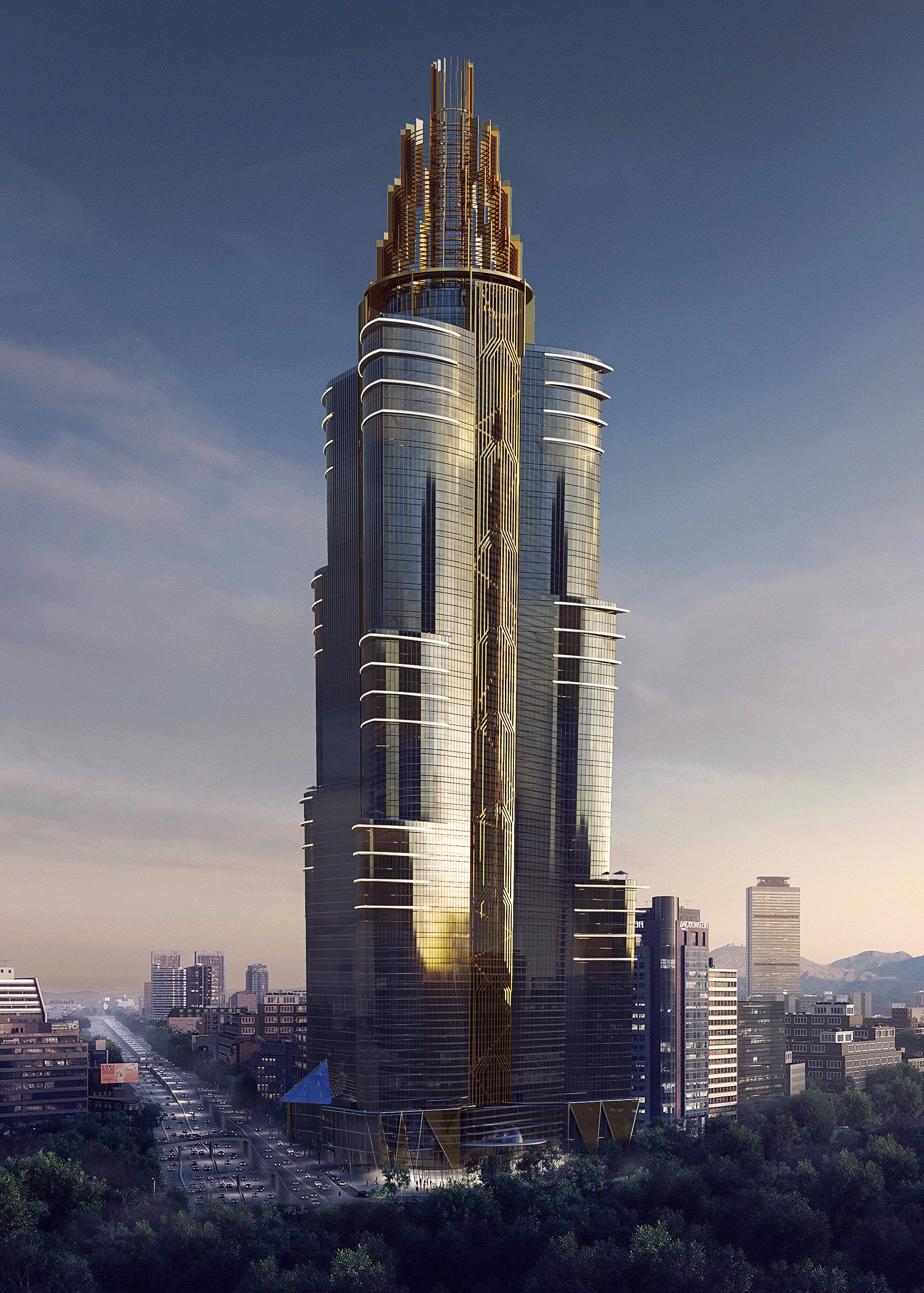 منظر مسائي للبرج في قلب المدينة